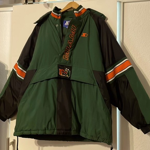 Vintage Miami Hurricanes Hooded Starter Jacket 1/2 Zip NCAA "THE U" Size XL - Picture 1 of 15